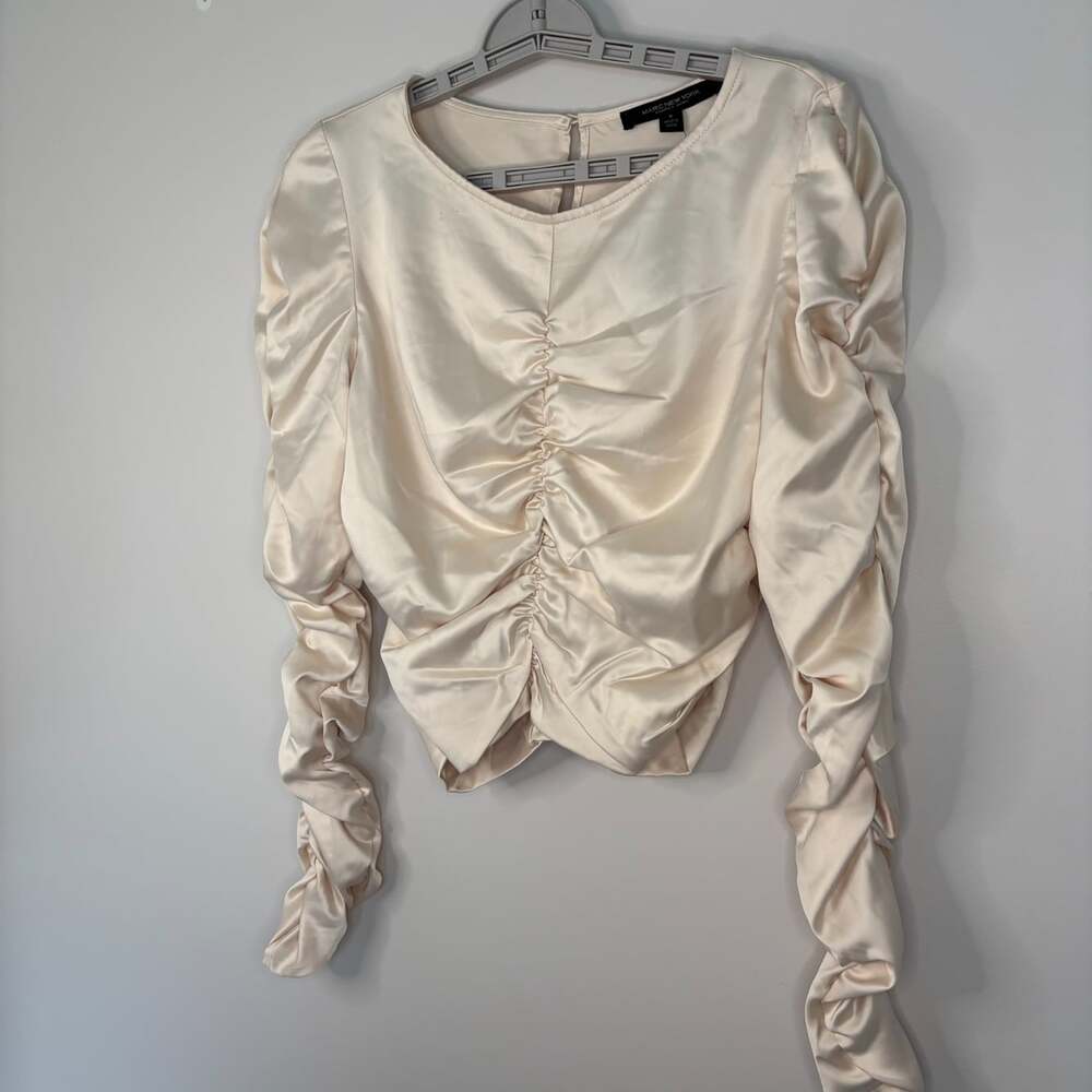 Marc New York NEW ruched satin top womens S long sleeve keyhole round neck